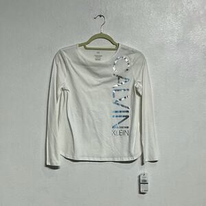 Calvin Klein White Foil Logo Long Sleeve Top Sz L NWT